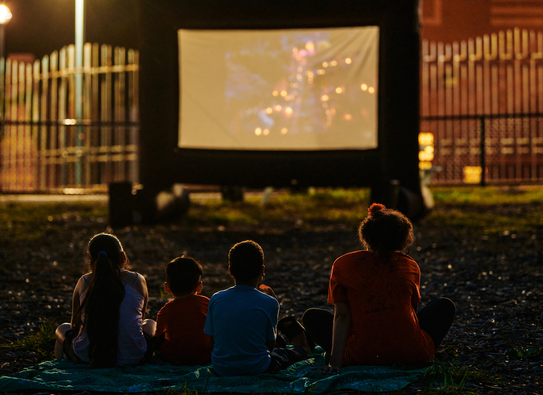 family watching a movie