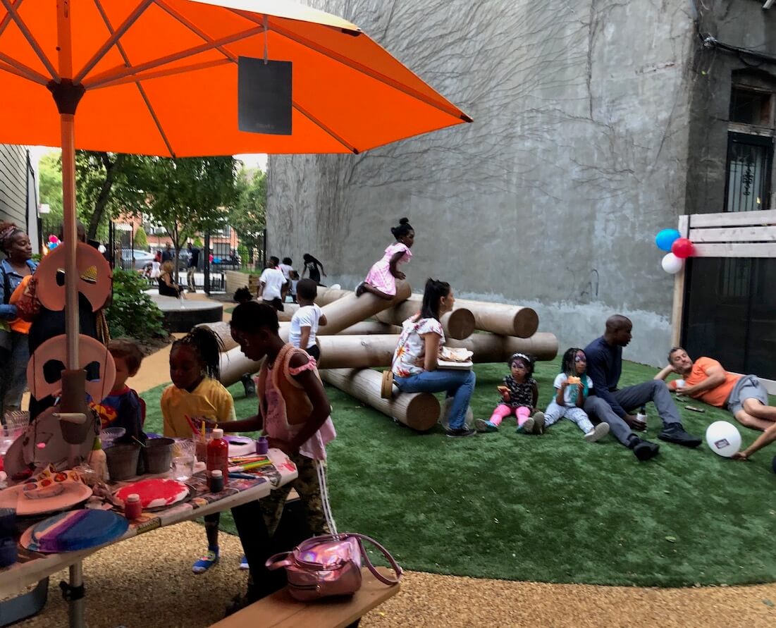 families in community garden