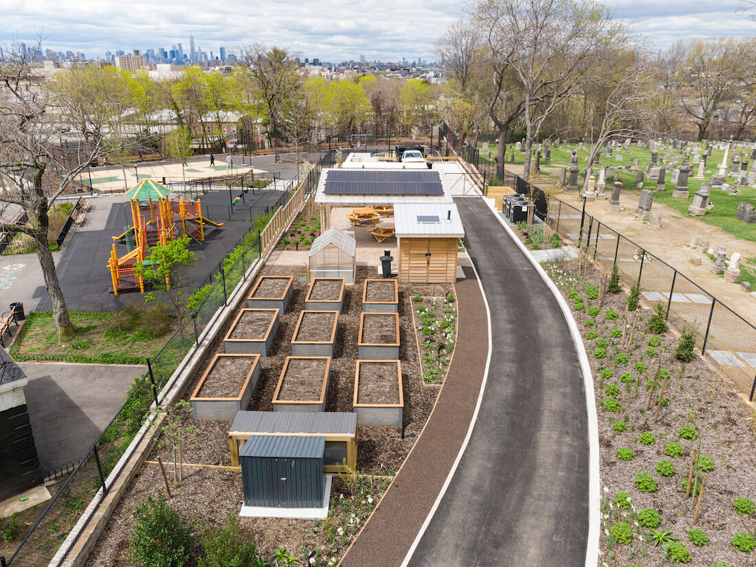 aerial view of community garden