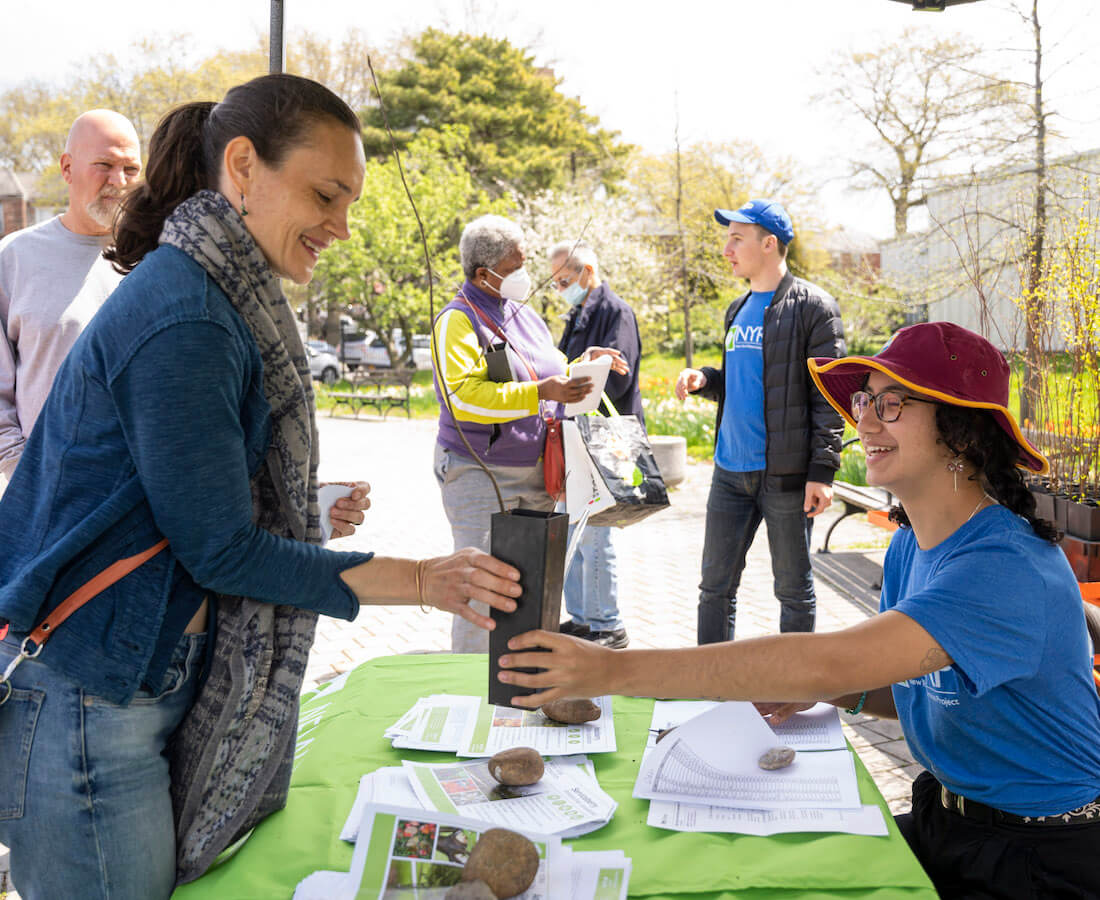 nyrp staf handing out tree