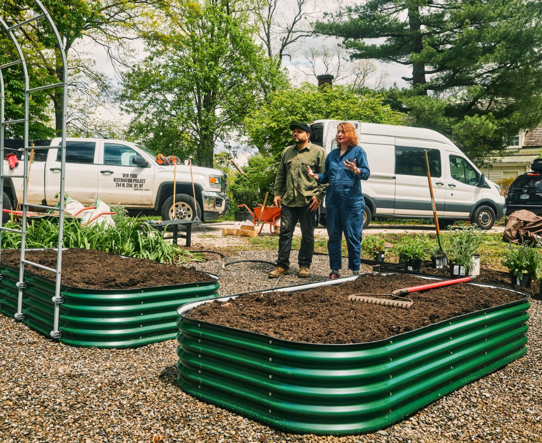 people standing in garden