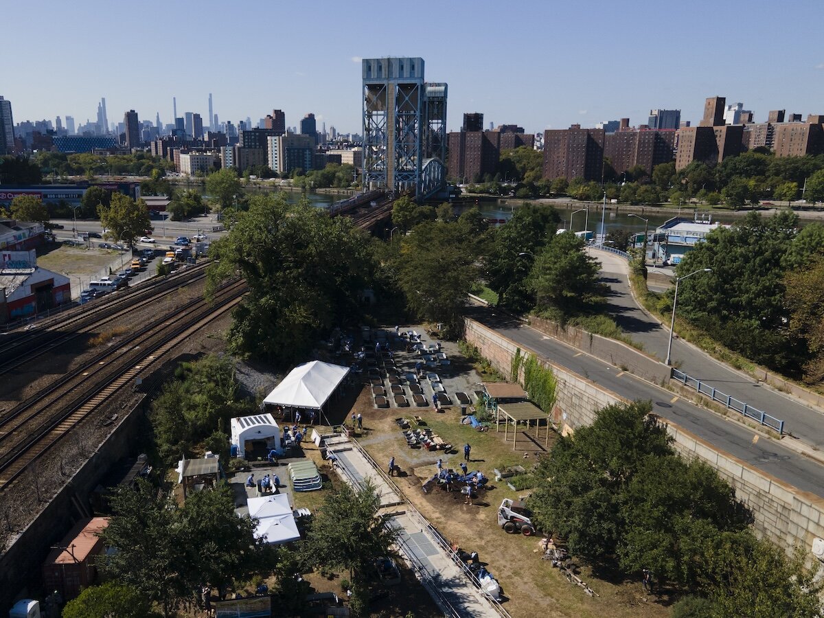 aerial of urban garden